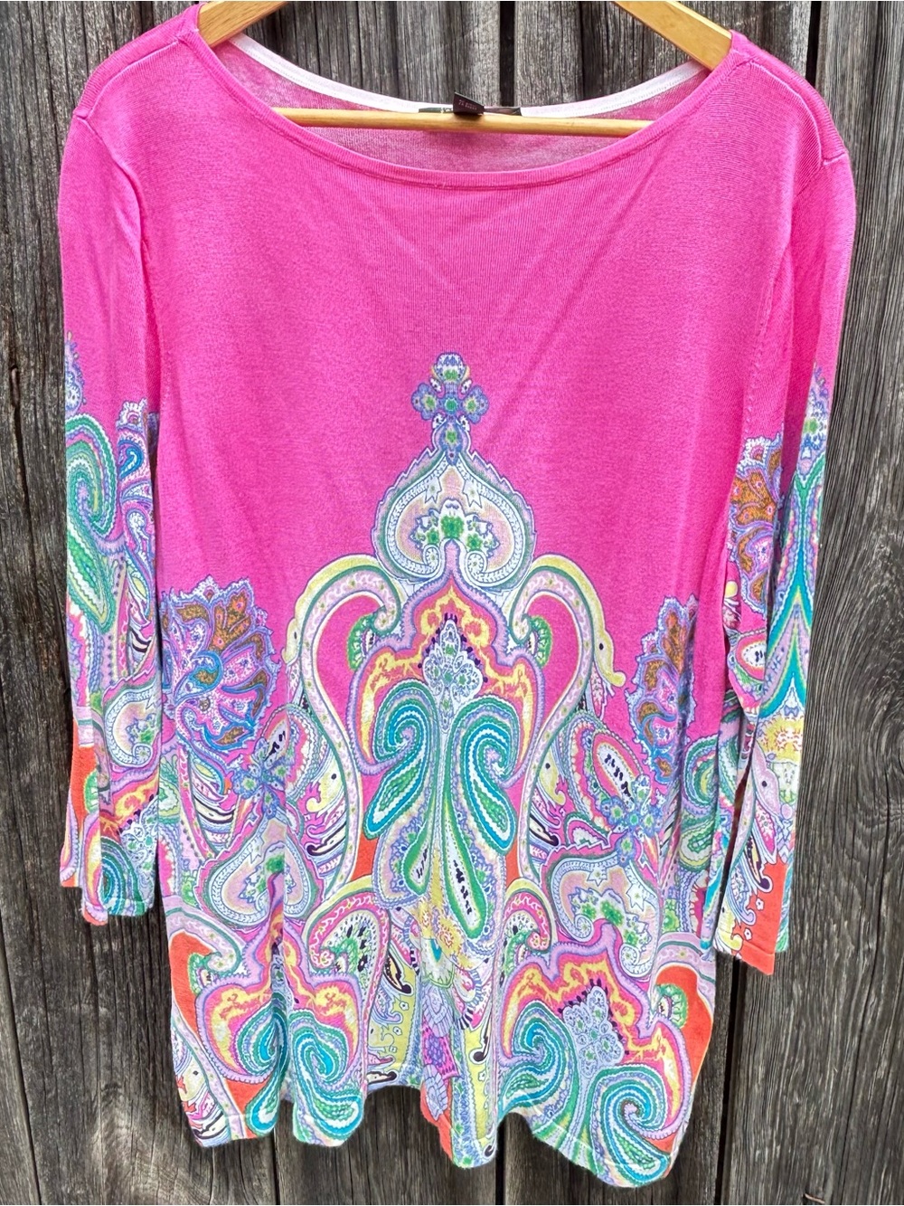 Lauren Ralph Lauren Pink Paisley-Print 3/4 Length Sleeve Rayon & Cotton Size 2X